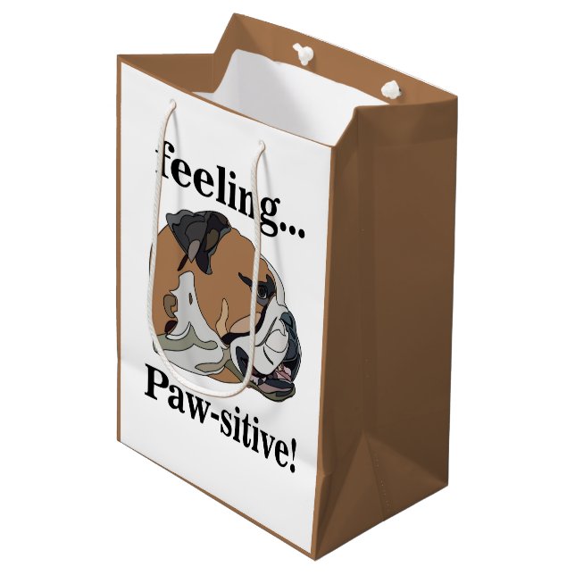 English Bulldog Feeling Pawsitive Pet Birthday Medium Gift Bag (Front Angled)