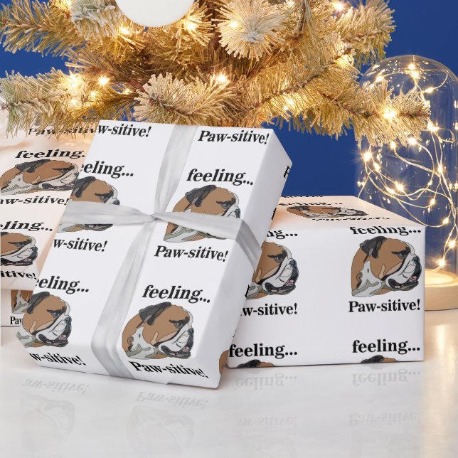 English Bulldog Feeling Pawsitive Pet Birthday Wrapping Paper (Holidays)