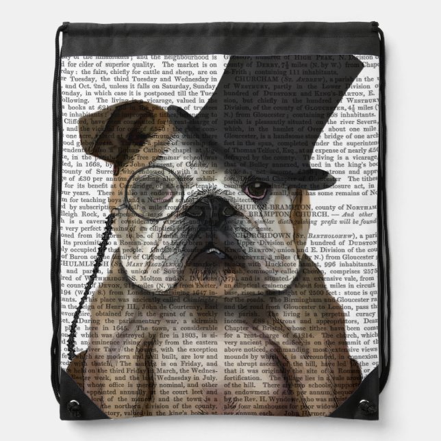 English Bulldog, Formal Hound and Hat Drawstring Bag (Front)
