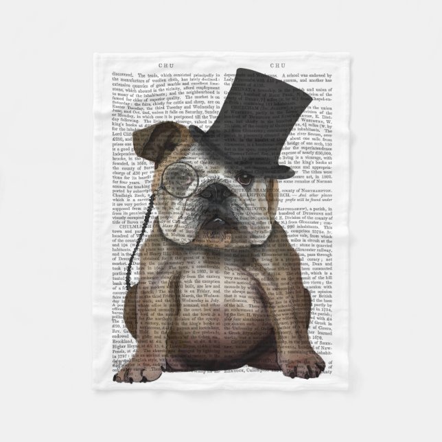 English Bulldog, Formal Hound and Hat Fleece Blanket (Front)