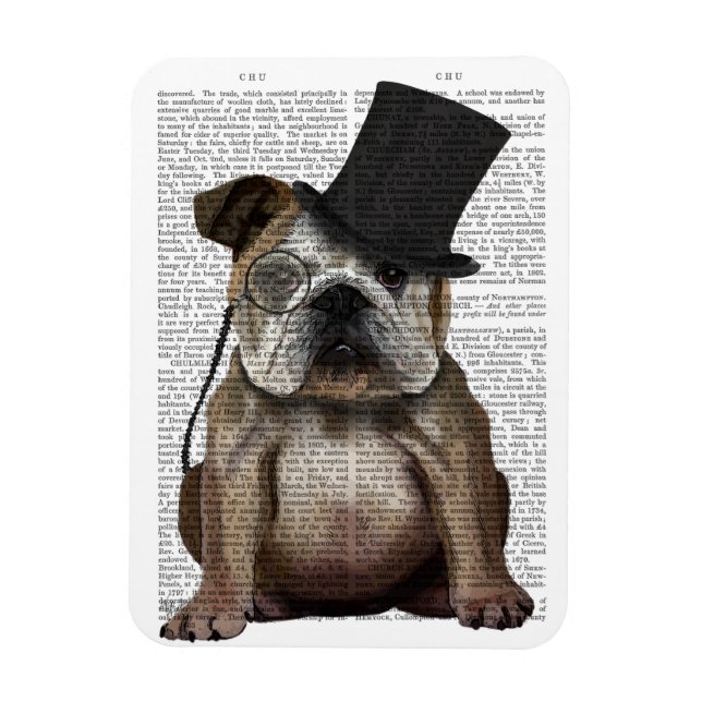 English Bulldog, Formal Hound and Hat Magnet (Vertical)