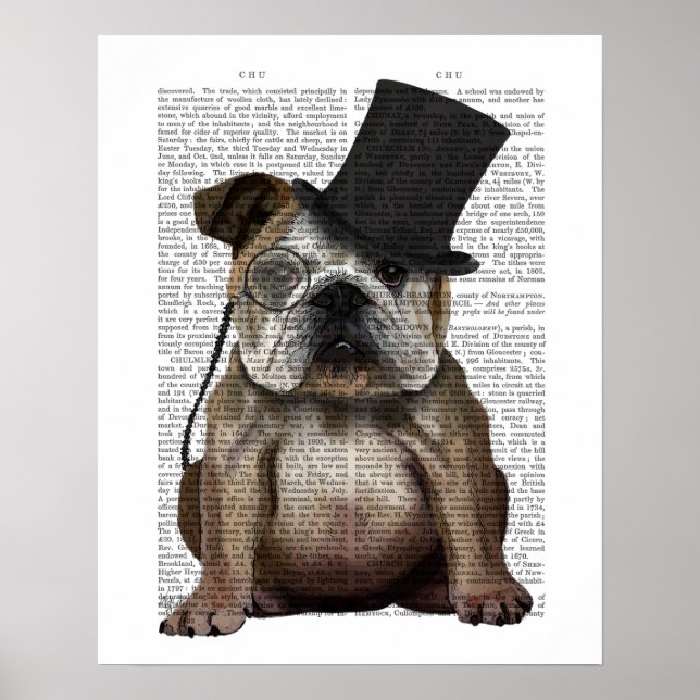 English Bulldog, Formal Hound and Hat Poster (Front)
