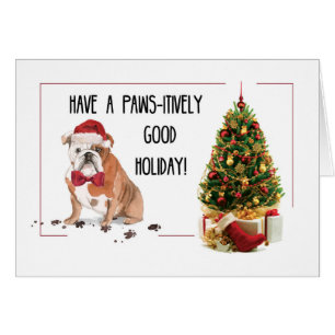 English Bulldog Funny Christmas Dog with Tree Cards