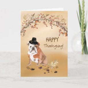 English Bulldog Funny Pilgrim Hat Thanksgiving Card