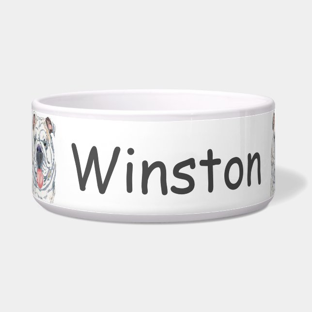 English Bulldog Funny Smiling Dog Personalized Bowl (Left)