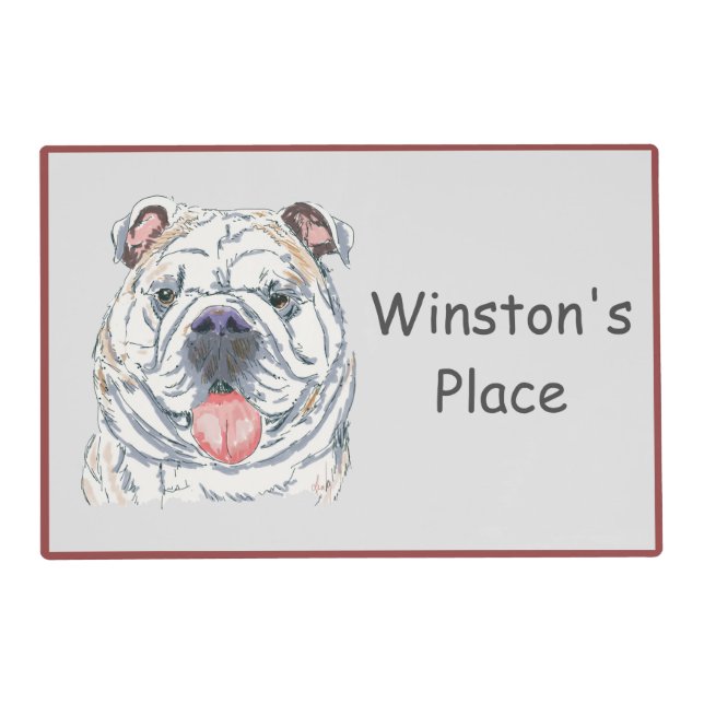 English Bulldog Funny Smiling Dog Personalized Placemat (Front)