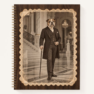 English Bulldog Gentleman Vintage Walnut Notebook