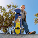 English Bulldog Graphic Personalized Skateboard<br><div class="desc">This dog lovers' skateboard features an illustration of an English bulldog set against a royal blue and bright yellow background and is ready to be personalized with a name or other text in royal blue lettering.</div>