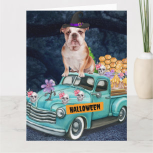 English Bulldog Halloween Truck Scary Night Card