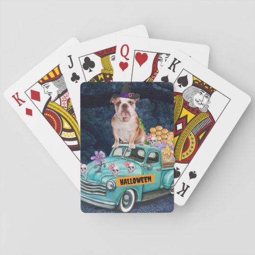 English Bulldog Halloween Truck Scary Night  Playing Cards