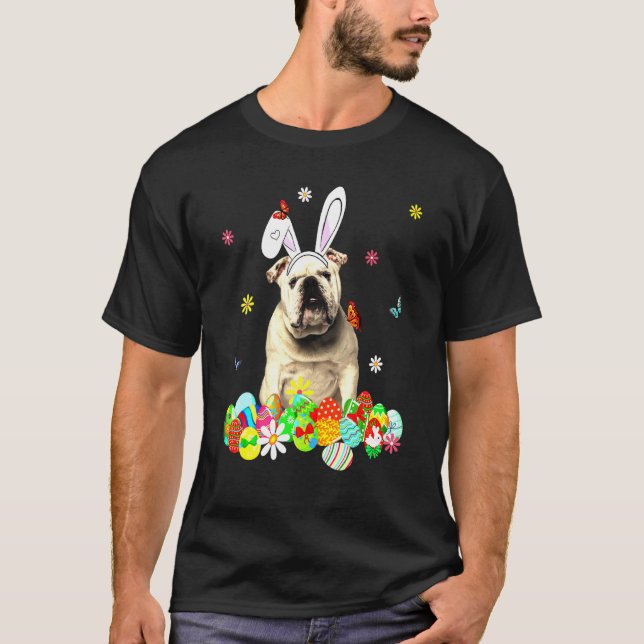 English Bulldog Happy Easter Day Dog Dad Dog Mom T-Shirt (Front)