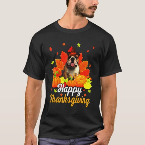 English Bulldog Happy Thanksgiving T_Shirt