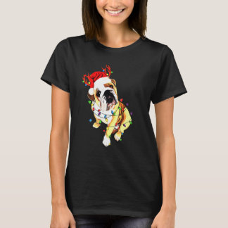 English Bulldog Hat Reindeer Christmas Lights Xmas T-Shirt