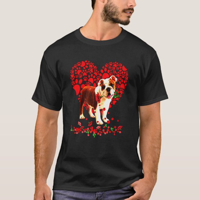 English Bulldog Heart Dog Dad Dog Mom T-Shirt (Front)