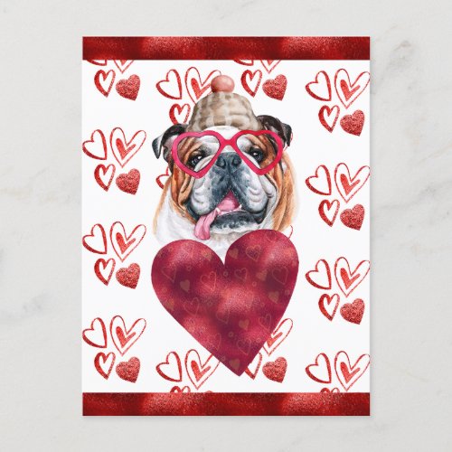 English Bulldog Hearts Dog Lover Valentine Gift Holiday Postcard