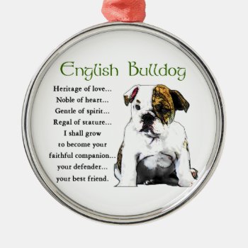 English Bulldog Heritage Of Love Metal Ornament by DogsByDezign at Zazzle