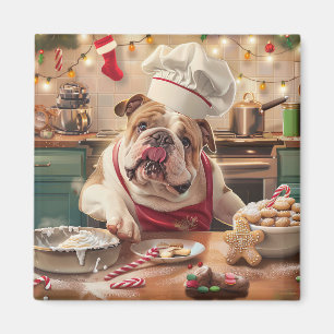 English Bulldog Holiday Baking: Festive Christmas Magnet