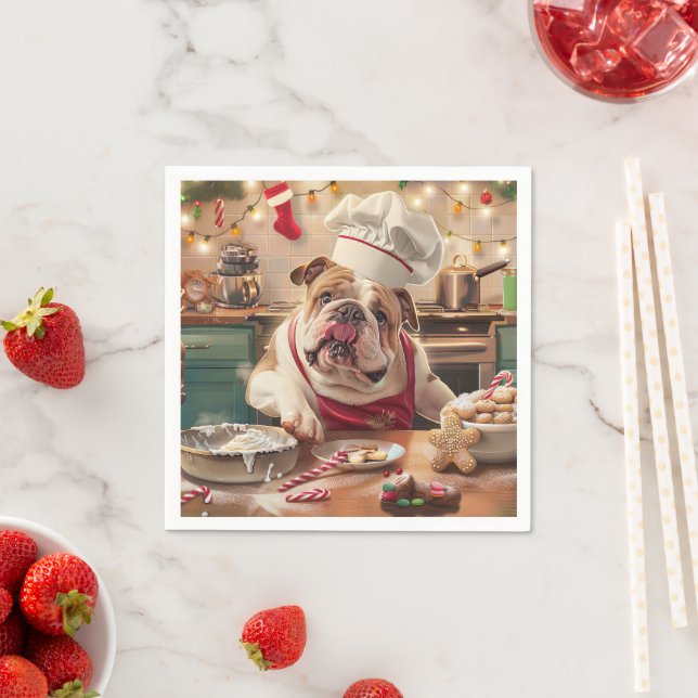 English Bulldog Holiday Baking: Festive Christmas Napkins (Insitu)