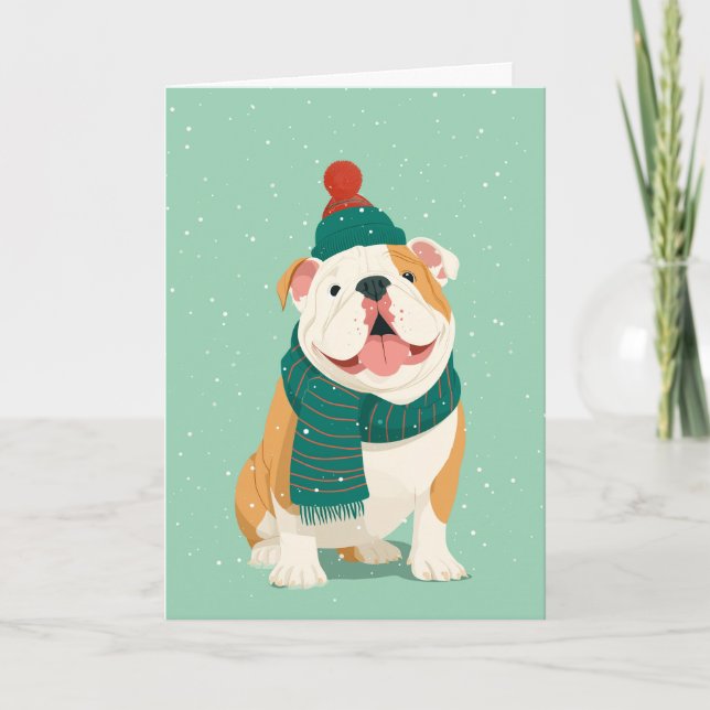 English Bulldog Holiday Greeting Card (Front)