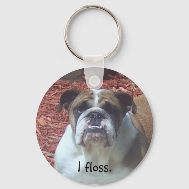 English Bulldog - I floss. Keychain (Front)