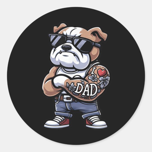 English Bulldog I Love Dad Funny Dog Tattoo  Classic Round Sticker (Front)