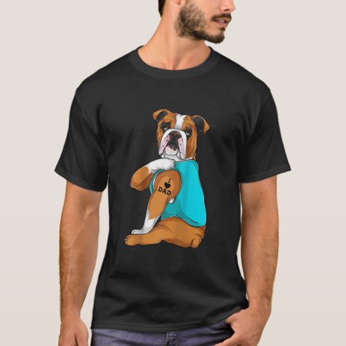 English Bulldog I Love Dad Tattoo Apparel Dog Dad T_Shirt