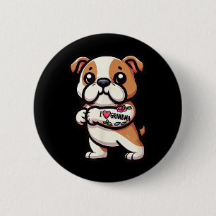 English Bulldog I Love Grandma Funny Dog Tattoo  Button