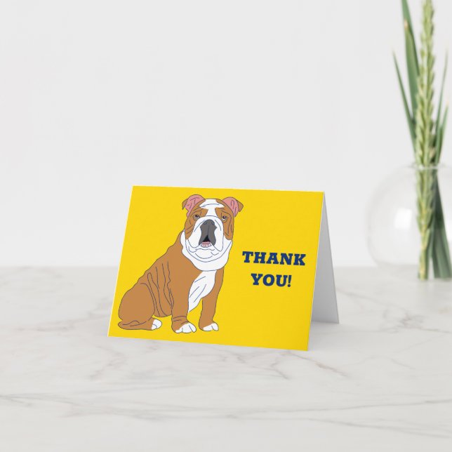 English Bulldog Illustration Bright Yellow Thank You Card (Front)