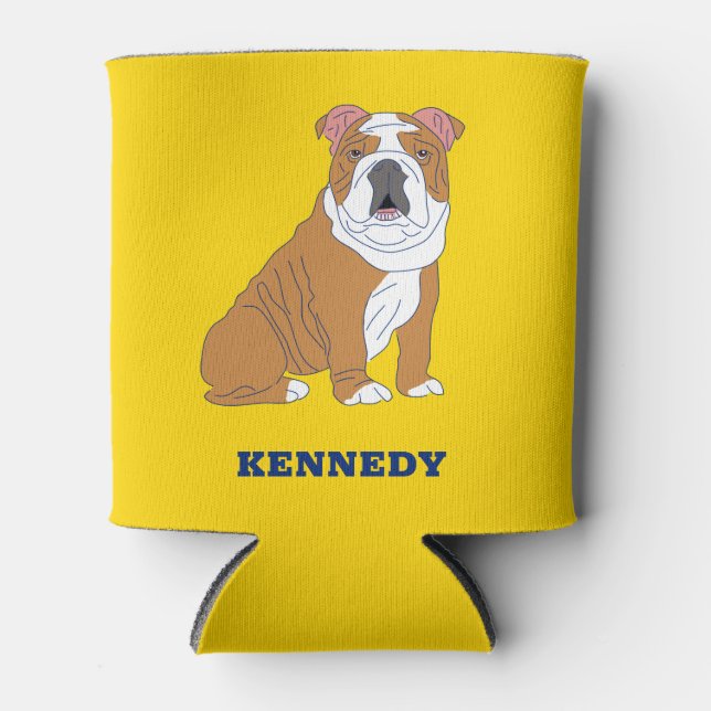 English Bulldog Illustration Personalized Can Cooler (Front)