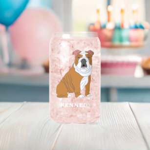 English Bulldog Illustration Personalized Can Glass