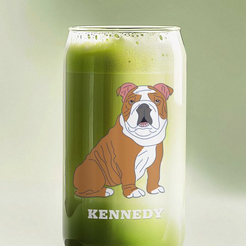 English Bulldog Illustration Personalized Can Glass