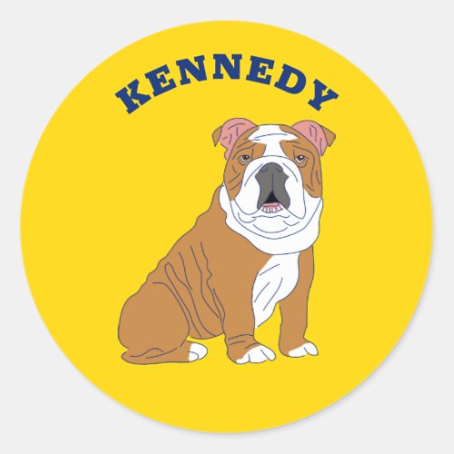 English Bulldog Illustration Personalized Classic Round Sticker