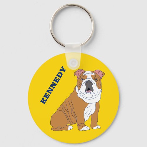 English Bulldog Illustration Personalized Keychain