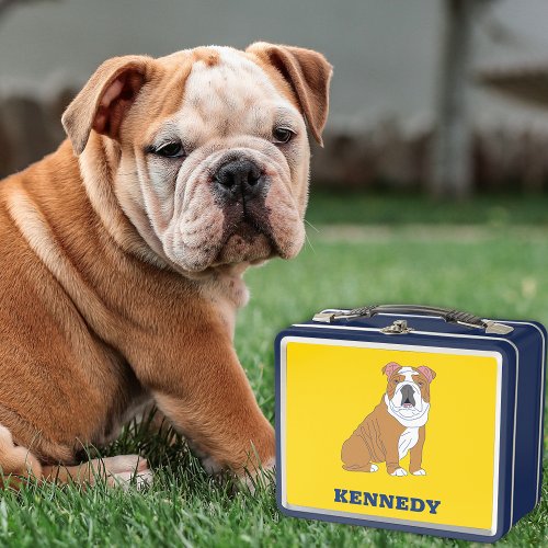 English Bulldog Illustration Personalized Metal Lunch Box