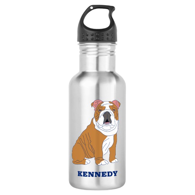 English Bulldog Illustration Personalized Stainless Steel Water Bottle (Front)