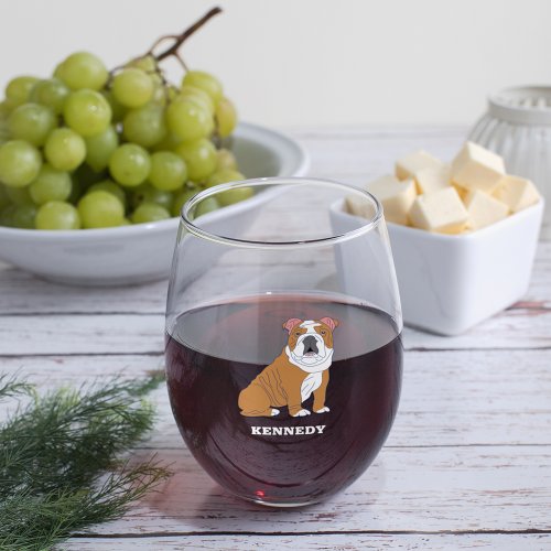 English Bulldog Illustration Personalized Stemless Wine Glass