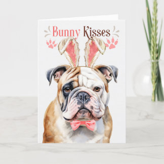 English Bulldog in Bunny Ears for Easter Holiday Card