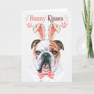 English Bulldog in Bunny Ears for Easter Holiday Card