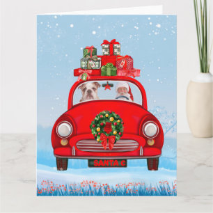 English Bulldog In Car With Santa Claus  Card