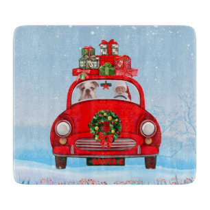 English Bulldog In Car With Santa Claus Cutting Board