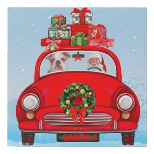 English Bulldog In Car With Santa Claus Faux Canvas Print