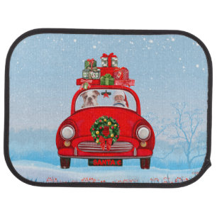English Bulldog In Car With Santa Claus  Floor Mat
