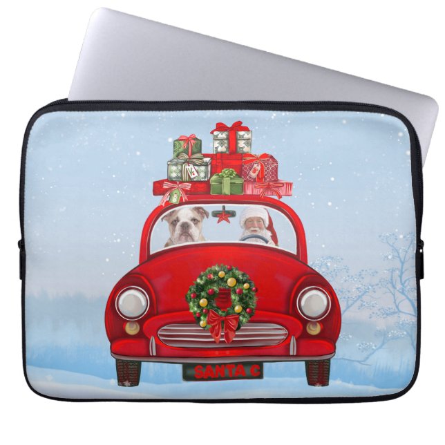 English Bulldog In Car With Santa Claus  Laptop Sleeve (Front)