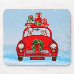English Bulldog In Car With Santa Claus Mouse Pad