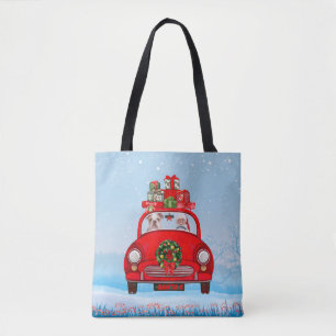 English Bulldog In Car With Santa Claus Tote Bag