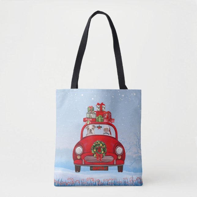 English Bulldog In Car With Santa Claus Tote Bag (Front)