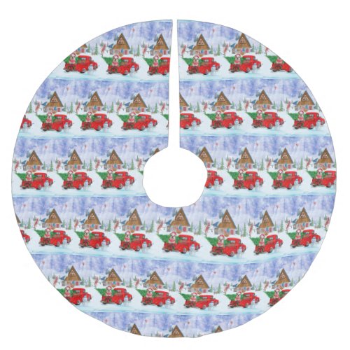 English Bulldog In Christmas Delivery Truck Snow Brushed Polyester Tree Skirt