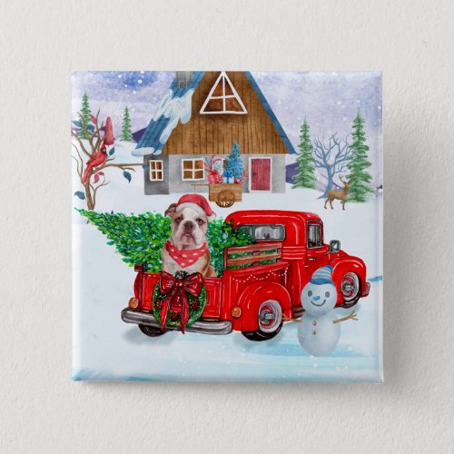 English Bulldog In Christmas Delivery Truck Snow Button