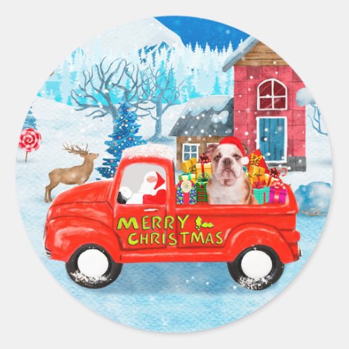 English Bulldog in Christmas Delivery Truck Snow Classic Round Sticker