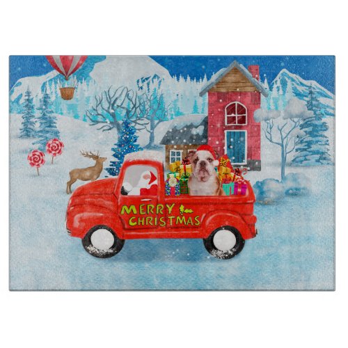 English Bulldog in Christmas Delivery Truck Snow Cutting Board